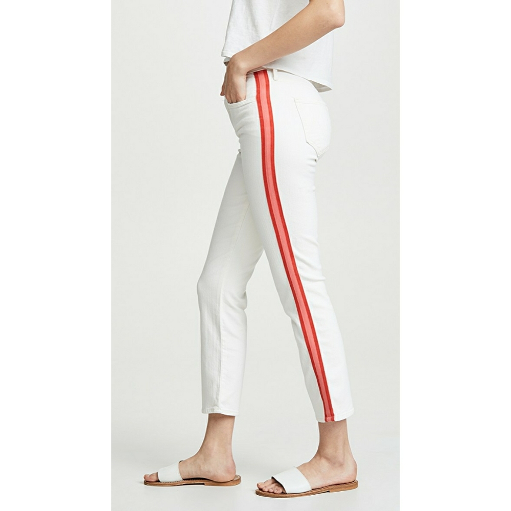 MOTHER White Ankle Jeans with Red Stripe
